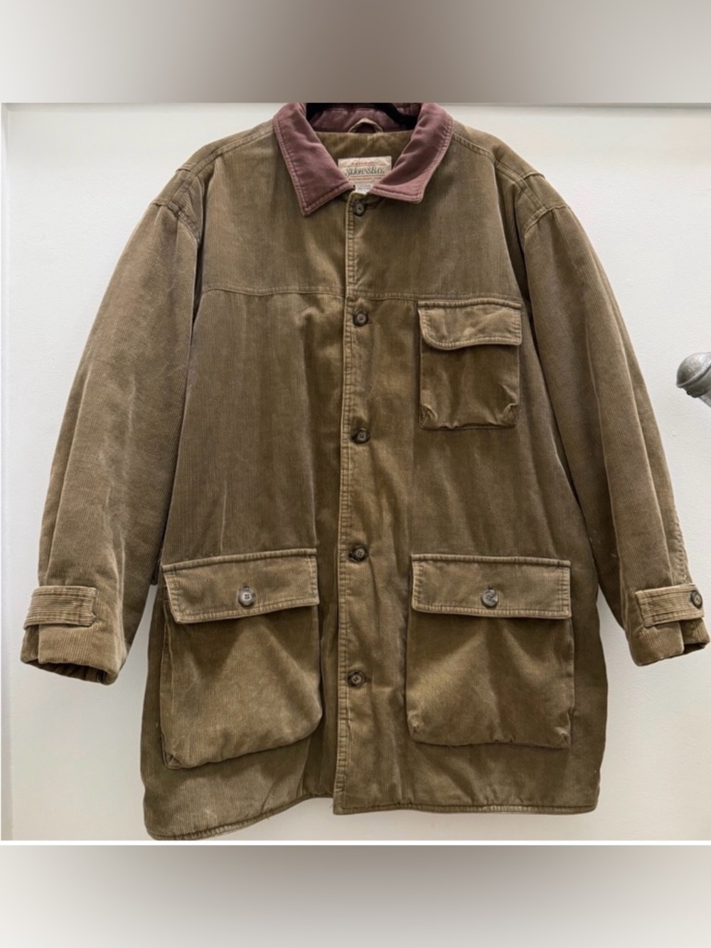 St. John's Bay Brown Corduroy Field Jacket with Rust Contrast Collar